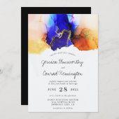 Blue Oranje Gold Wedding Kaart (Voorkant / Achterkant)