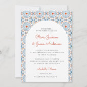 Blue Oranje Oriental Arch Moroccan woestijn Weddin Kaart (Voorkant)