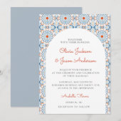 Blue Oranje Oriental Arch Moroccan woestijn Weddin Kaart (Voorkant / Achterkant)