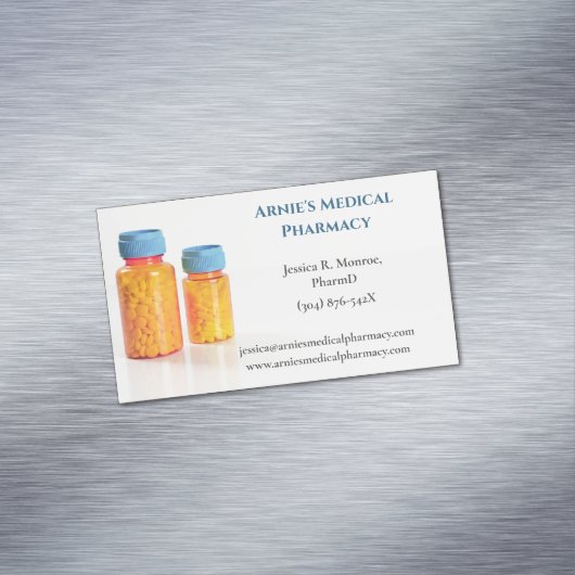 Blue Oranje Pill Bottles Apotheker Apotheek Magnetisch Visitekaartje (Voorbeeld)