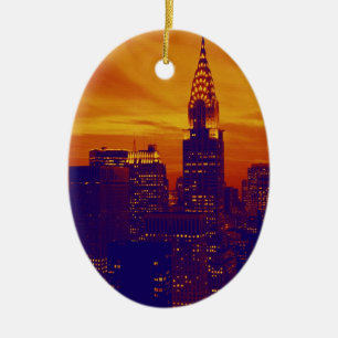 Blue Oranje Pop Art New York City Keramisch Ornament