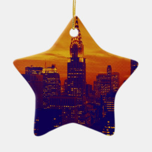 Blue Oranje Pop Art New York City Keramisch Ornament