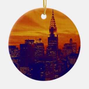 Blue Oranje Pop Art New York City Keramisch Ornament