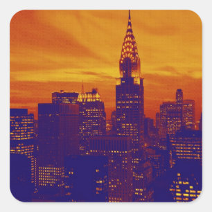Blue Oranje Pop Art New York City Vierkante Sticker