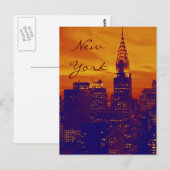 Blue Oranje Pop Art New York Script Briefkaart (Voorkant / Achterkant)