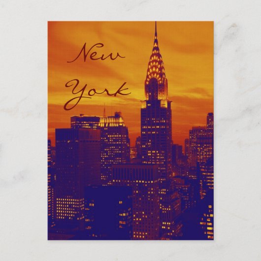Blue Oranje Pop Art New York Script Briefkaart (Voorkant)