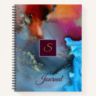 Blue Oranje Red Abstract Waves Monogram Notitieboek