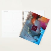 Blue Oranje Red Abstract Waves Monogram Planner (Display)