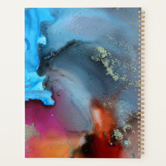 Blue Oranje Red Abstract Waves Monogram Planner (Achterkant)