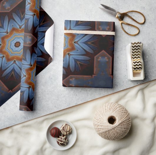 Blue Oranje Rustic Star Pattern No1 Cadeaupapier (Crafts)