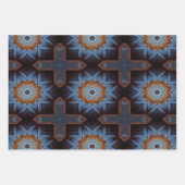 Blue Oranje Rustic Star Pattern No1 Inpakpapier Vel (Voorkant)
