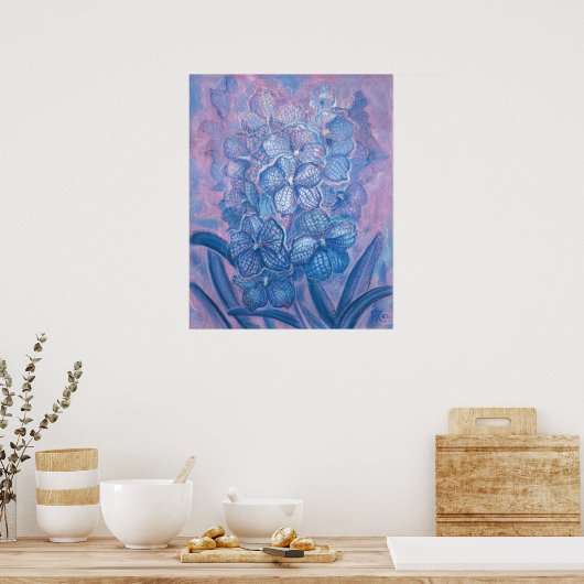 Blue Orchid Checkered Vanda Garden Flowers Botanic Poster (Keuken)