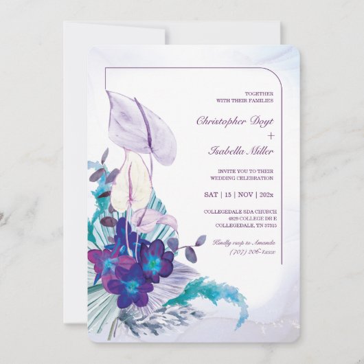 Blue Orchid en Calla Lily bruiloft Kaart (Voorkant)