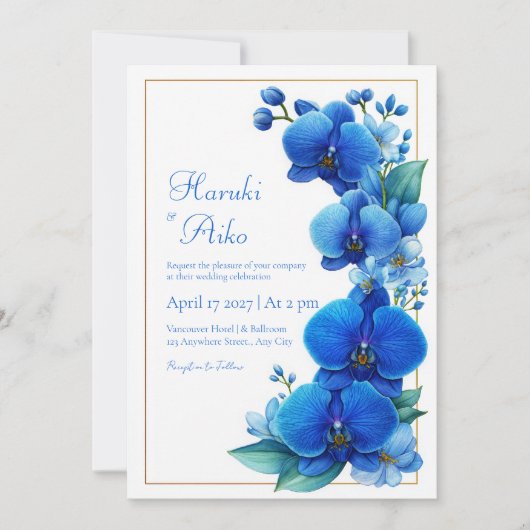Blue Orchid Gold Geometric Wedding Kaart (Voorkant)