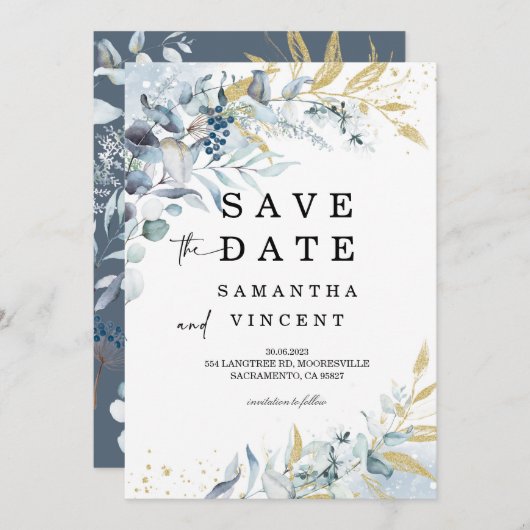Blue Orchid Save the Date cards Kaart (Voorkant / Achterkant)