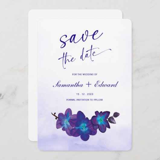Blue Orchid Turquoise Save the Date Kaart Ideeën (Voorkant / Achterkant)