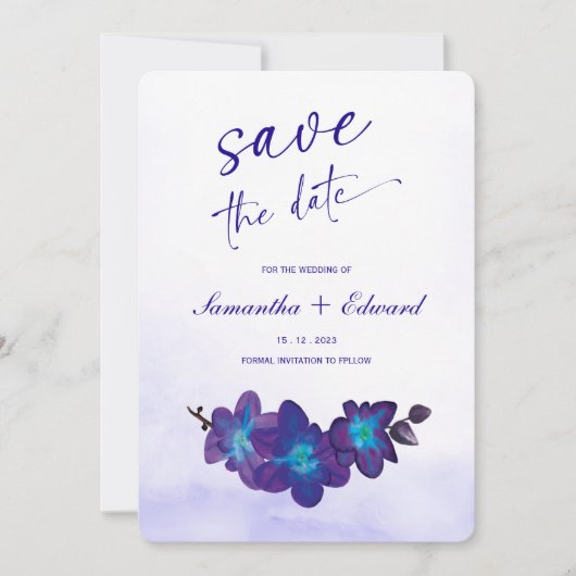 Blue Orchid Turquoise Save the Date Kaart Ideeën (Voorkant)