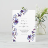 Blue Orchid Vine Wedding Invitation Kaart (Staand voorkant)
