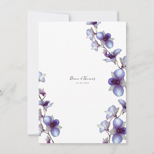 Blue Orchid Vine Wedding Invitation Kaart (Achterkant)