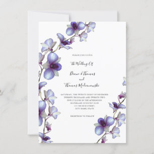 Blue Orchid Vine Wedding Invitation Kaart