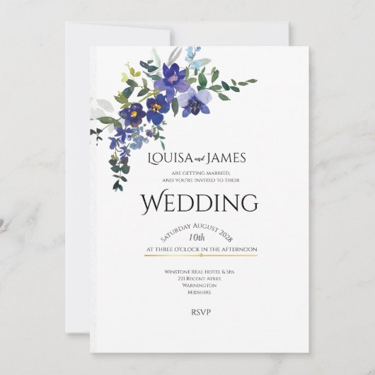 Blue Orchid Wedding Invitation Kaart (Voorkant)