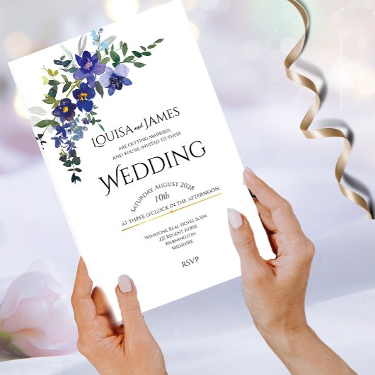 Blue Orchid Wedding Invitation Kaart