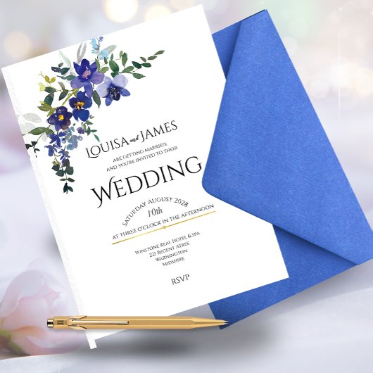 Blue Orchid Wedding Invitation Kaart