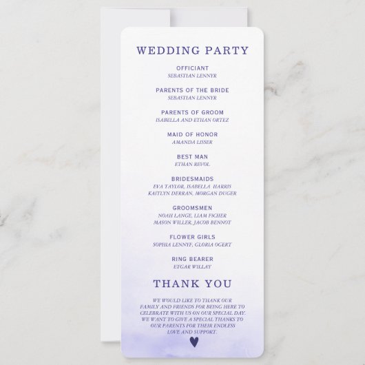 Blue Orchid Wedding Program Sjabloon Kaart (Achterkant)