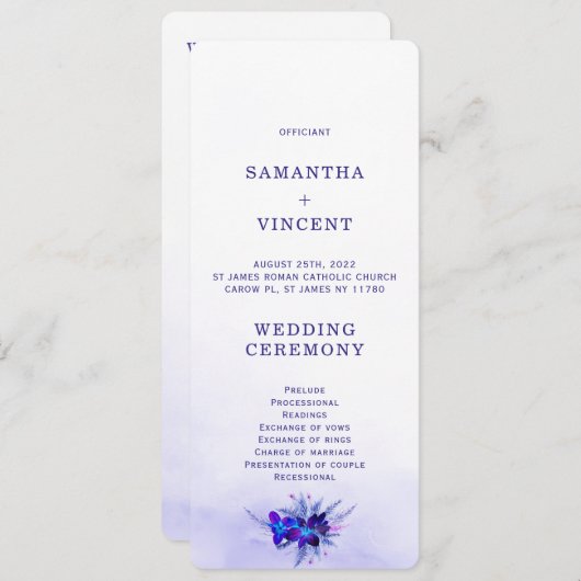 Blue Orchid Wedding Program Sjabloon Kaart (Voorkant / Achterkant)