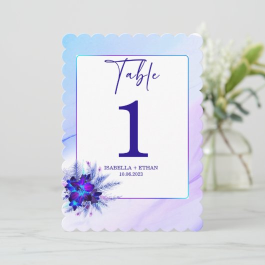 Blue Orchid Wedding Table Number sjabloon Kaart (Staand voorkant)