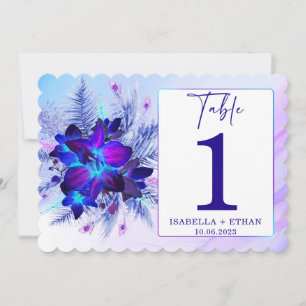Blue Orchid Wedding Table Number sjabloon Kaart