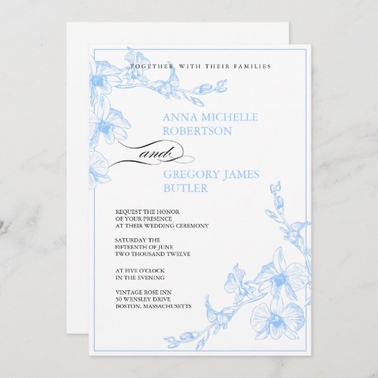 Blue Orchid Wedding Uitnodiging (Voorkant / Achterkant)