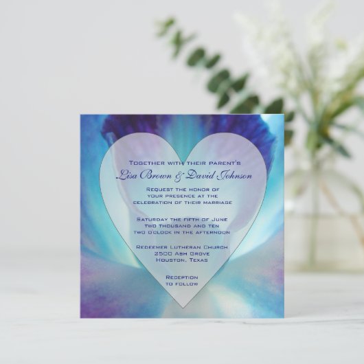 Blue Orchid Wedding Uitnodiging (Staand voorkant)
