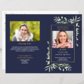 Blue Order of Service Foliage Funeral Programme (Voorkant / Achterkant)