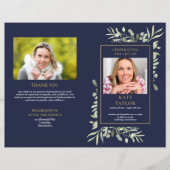 Blue Order of Service Foliage Funeral Programme (Voorkant)