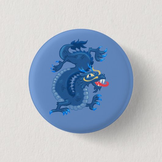 Blue Oriental Dragon Ronde Button 3,2 Cm (Voorkant)