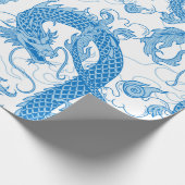 Blue Oriental Dragon Wrapping Paper Cadeaupapier (Hoek)