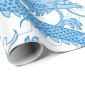 Blue Oriental Dragon Wrapping Paper Cadeaupapier (Rol Hoek)