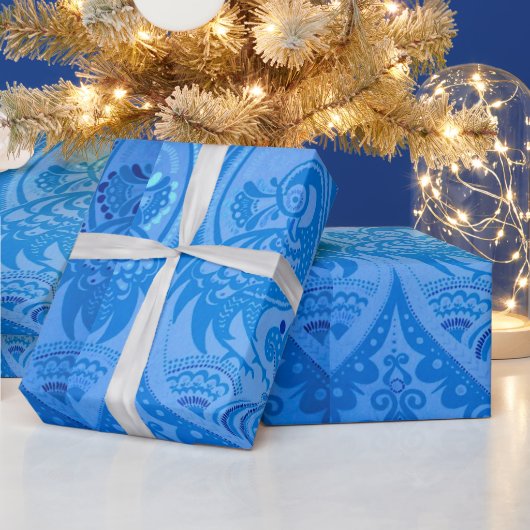 Blue Oriental Peacock Birds Cadeaupapier (Feestdagen)