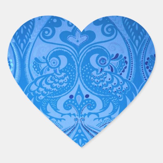 Blue Oriental Peacock Birds Hart Sticker (Voorkant)