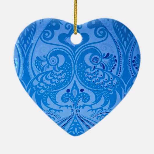 Blue Oriental Peacock Birds Keramisch Ornament (Achterkant)