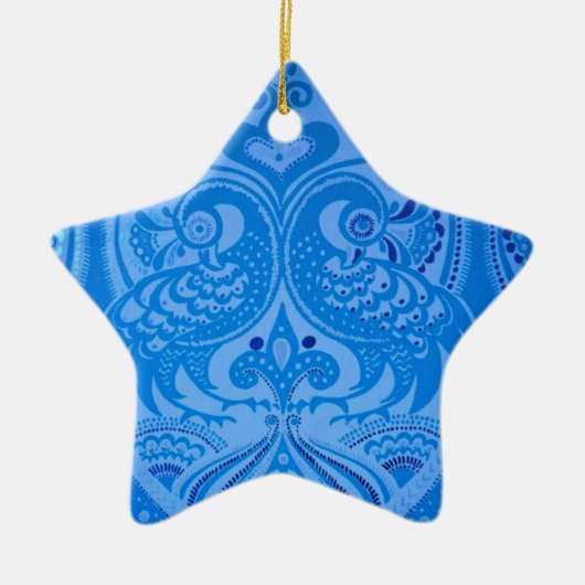Blue Oriental Peacock Birds Keramisch Ornament (Voorkant)