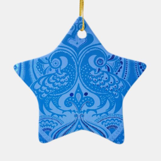 Blue Oriental Peacock Birds Keramisch Ornament (Achterkant)
