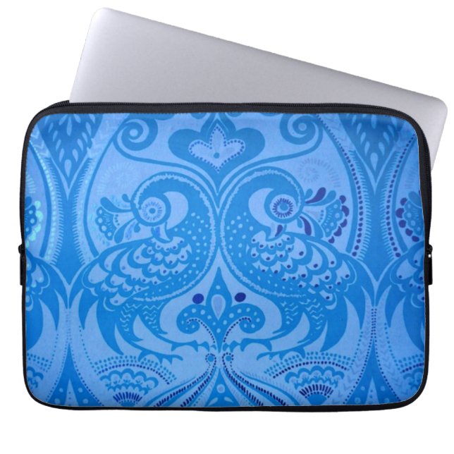 Blue Oriental Peacock Birds Laptop Sleeve (Voorkant)