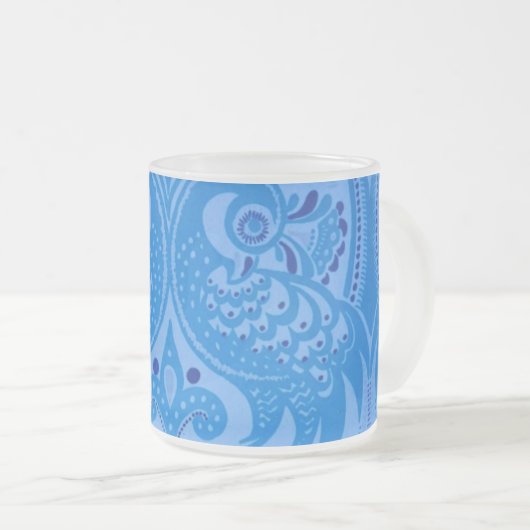 Blue Oriental Peacock Birds Matglas Koffiemok (Voorkant rechts)