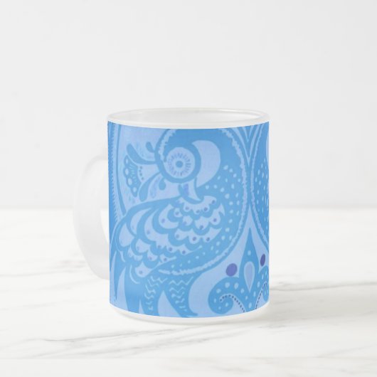 Blue Oriental Peacock Birds Matglas Koffiemok (Voorkant links)