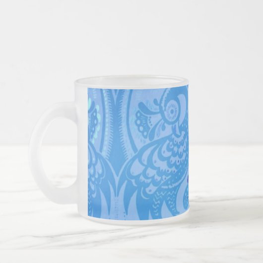 Blue Oriental Peacock Birds Matglas Koffiemok (Links)