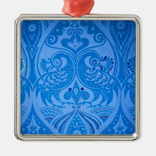 Blue Oriental Peacock Birds Metalen Ornament (Voorkant)