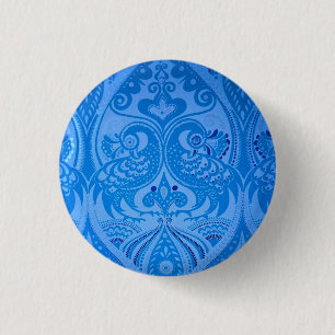 Blue Oriental Peacock Birds Ronde Button 3,2 Cm