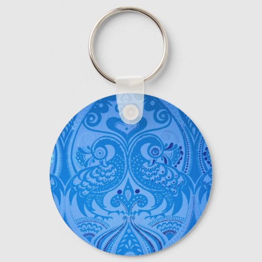 Blue Oriental Peacock Birds Sleutelhanger (Voorkant)